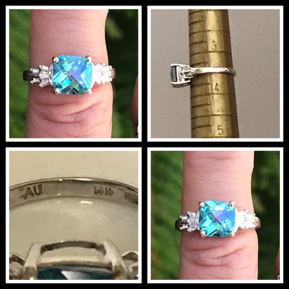 ❌Sold❌10k Cushion Aquamarine & Diamond Ring - Picture 8 of 8